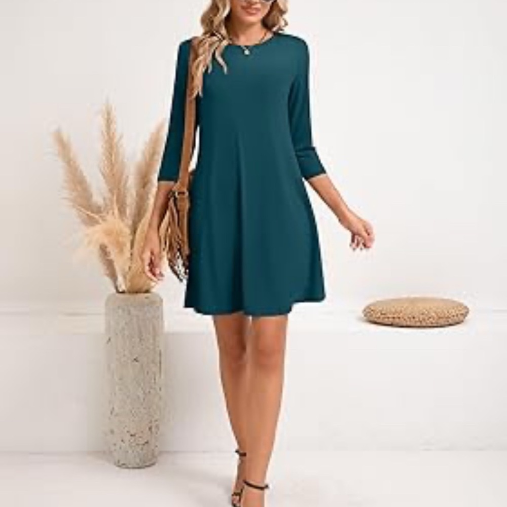 CeCe Deep Teal With Lining  3/4 Long Sleeve Dress Sz 4